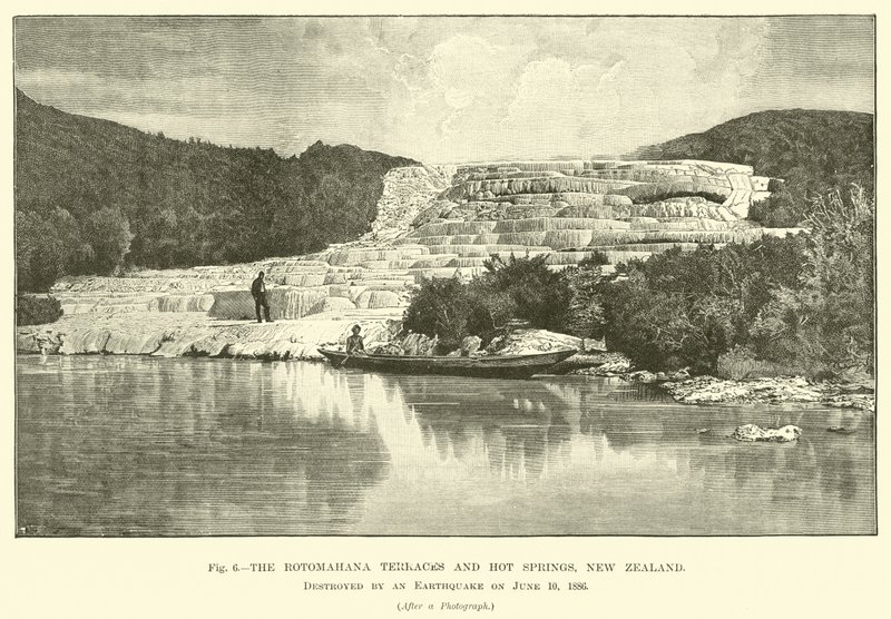 The Rotomahana terraces and hot springs, New Zealand, destroyed by an earthquake on 10 June 1886 by English School