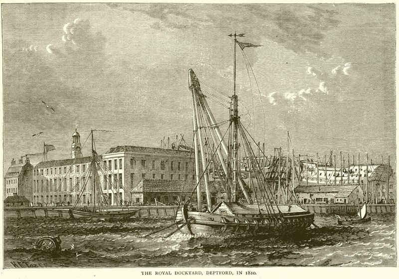 The Royal Dockyard, Deptford, in 1810 by English School