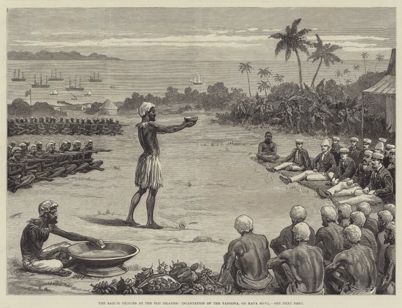 The Sailor Princes at the Fiji Islands, Incantation of the Yangona, or Kava Bowl by English School