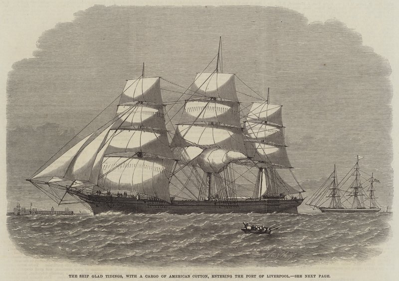The Ship Glad Tidings, with a Cargo of American Cotton, entering the Port of Liverpool by English School