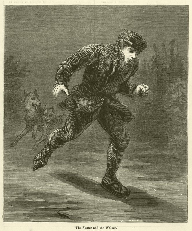 The Skater and the Wolves (engraving) by English School