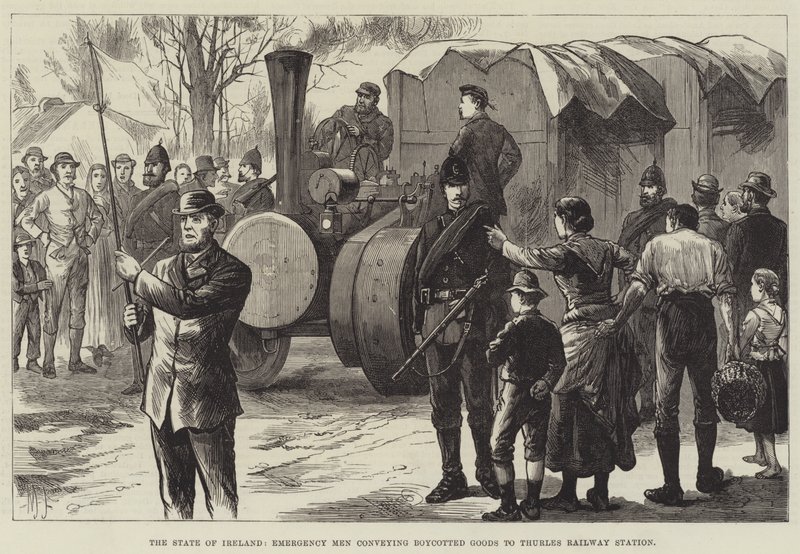 The State of Ireland, Emergency Men conveying Boycotted Goods to Thurles Railway Station by English School
