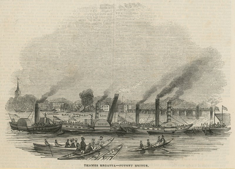 The Thames Regatta at Putney Bridge by English School