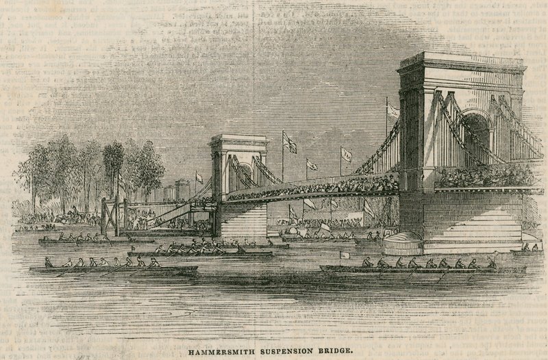 The Thames Regatta, Boats About to Pass Under Hammersmith Bridge by English School
