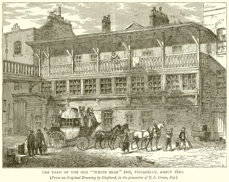 The Yard of the Old White Bear Inn, Piccadilly, about 1820 by English School