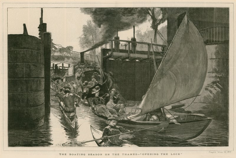 The Boating Season on the Thames - Opening the Lock by English School