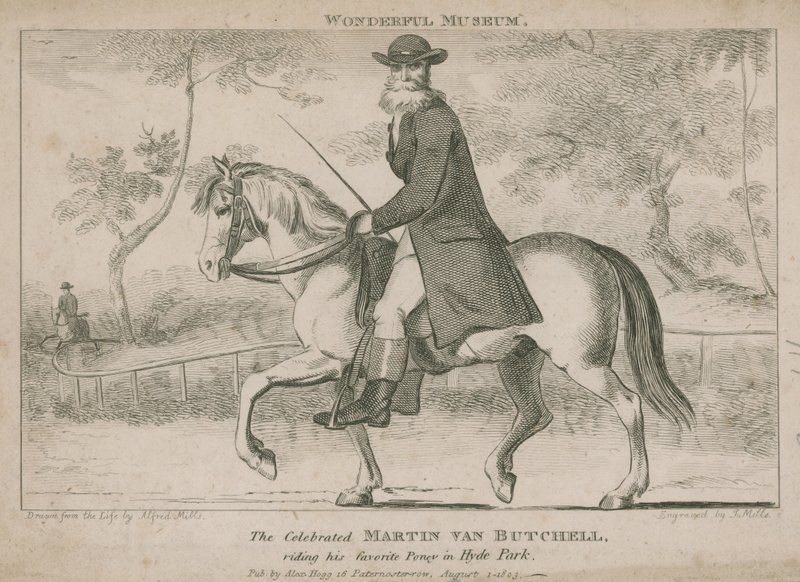 The Celebrated Martin Van Butchell Riding His Favourite Pony in Hyde Park by English School
