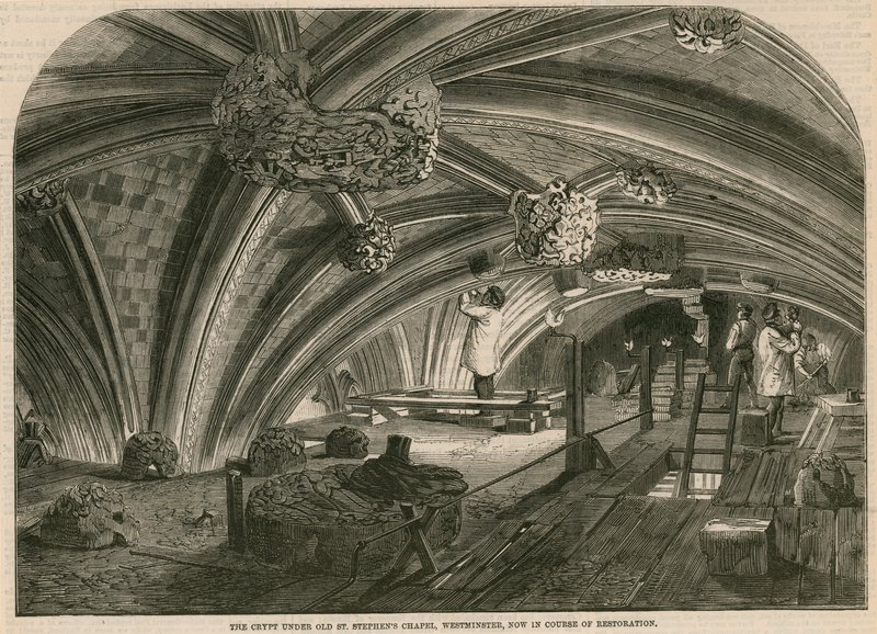The Crypt Under Old St Stephens Chapel, Westminster, Now in Course of Restoration by English School
