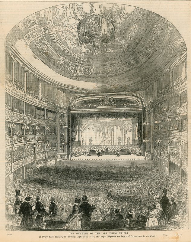 The drawing of the Art Union prizes at Drury Lane Theatre on 27 April 1847 by English School