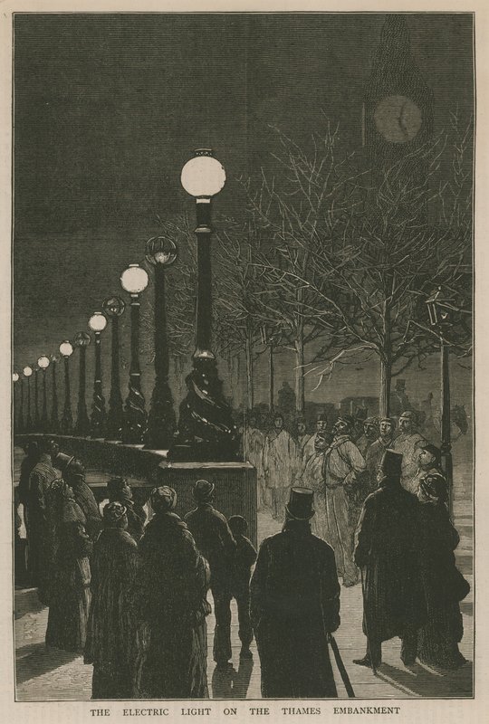 The Electric Light on the Thames Embankment by English School