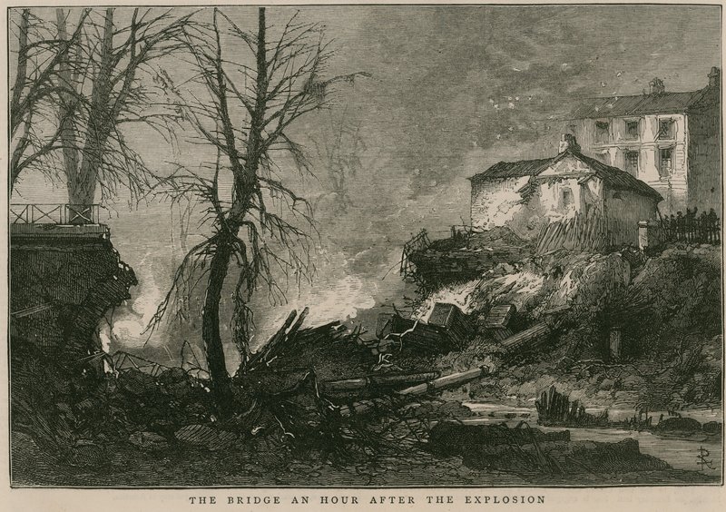 The explosion on the Regents Canal; The bridge an hour after the explosion by English School