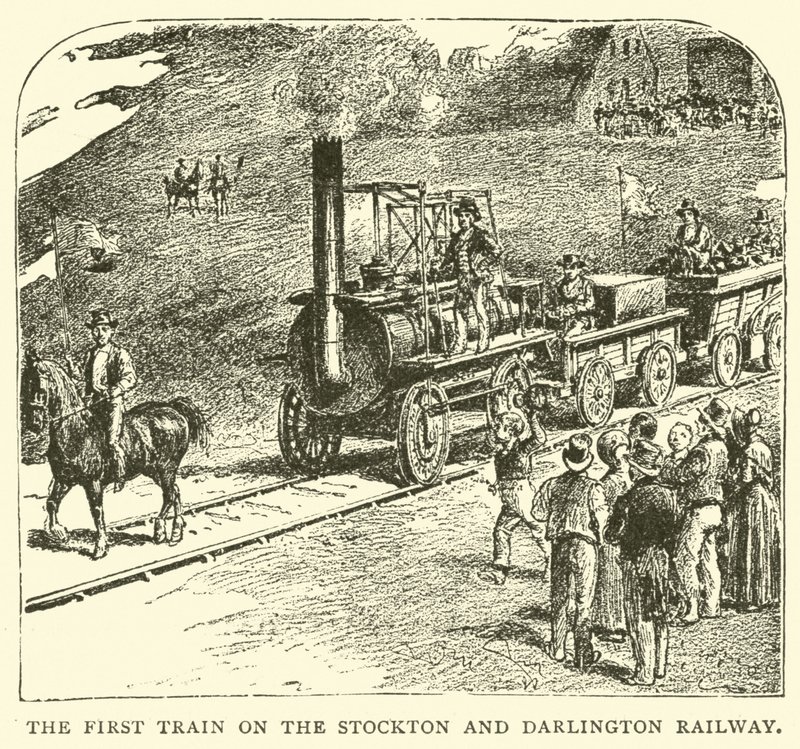 The first train on the Stockton and Darlington Railway by English School