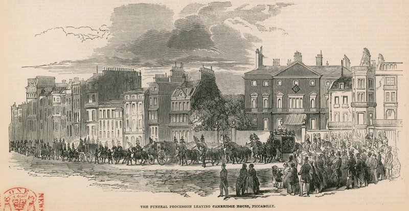 The funeral procession of HRH The Duke of Cambridge leaving Cambridge House, Piccadilly, London by English School