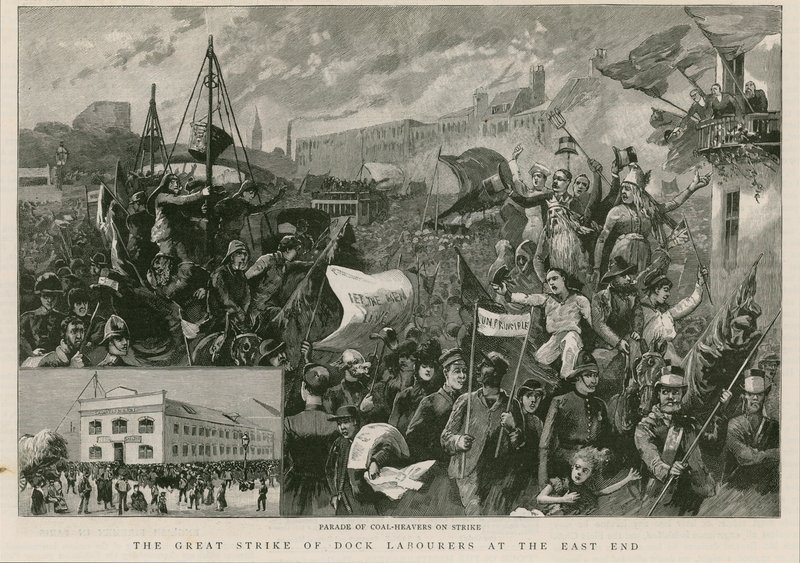 The Great Strike of Dock Labourers at the East End by English School