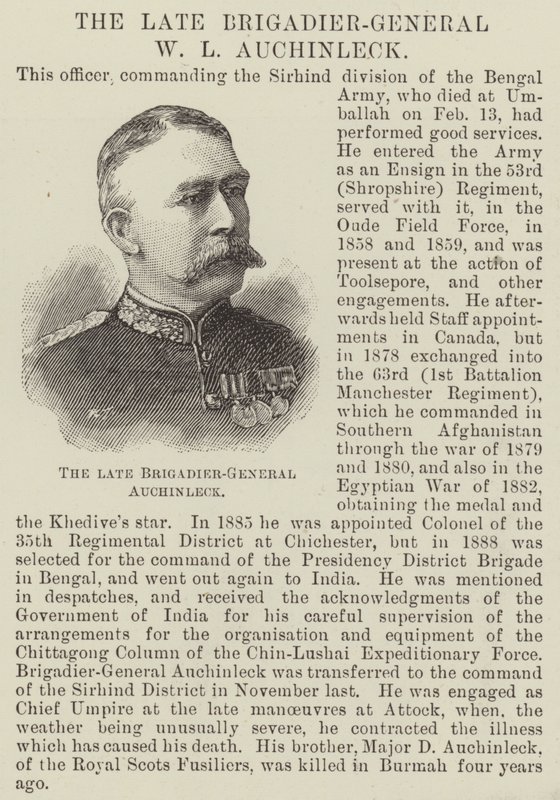 The late Brigadier-General W L Auchinleck by English School