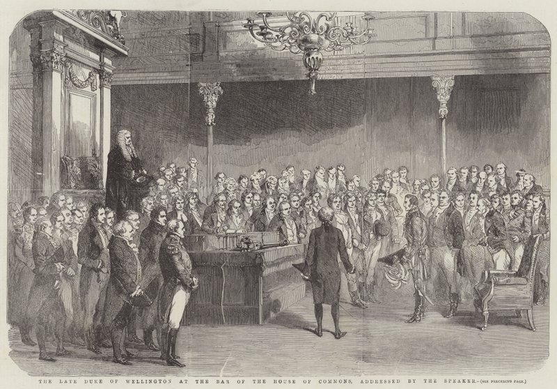 The late Duke of Wellington at the Bar of the House of Commons, addressed by the Speaker by English School