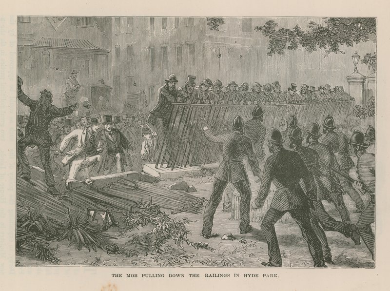 The Mob Pulling Down the Railings in Hyde Park by English School