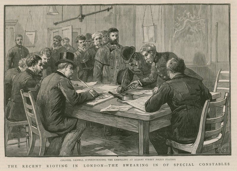 The Recent Rioting in London: The Swearing in of Special Constables by English School