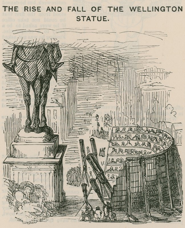 The rise and fall of the Wellington Statue; cartoon by English School