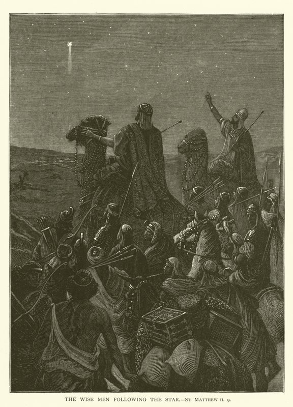 The wise men following the Star, St Matthew II, 9 by English School