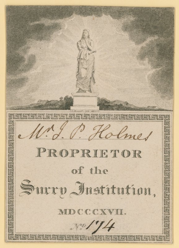 Ticket for Proprietor of the Surrey Institution, dated 1817 by English School