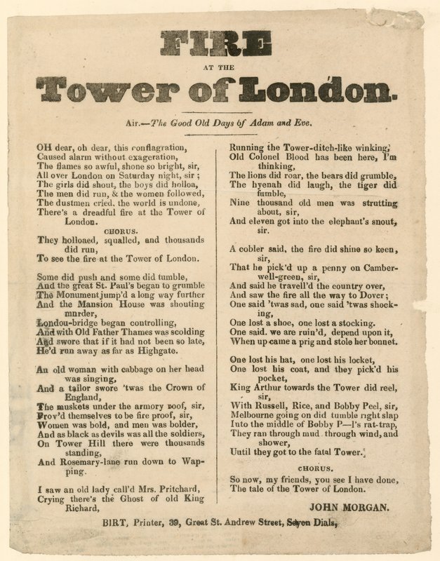 Tower of London Fire, 1841 by English School
