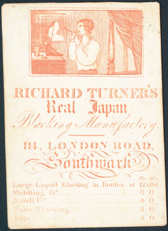 Trade Card, Richard Turners Real Japan Blacking Manufactory by English School
