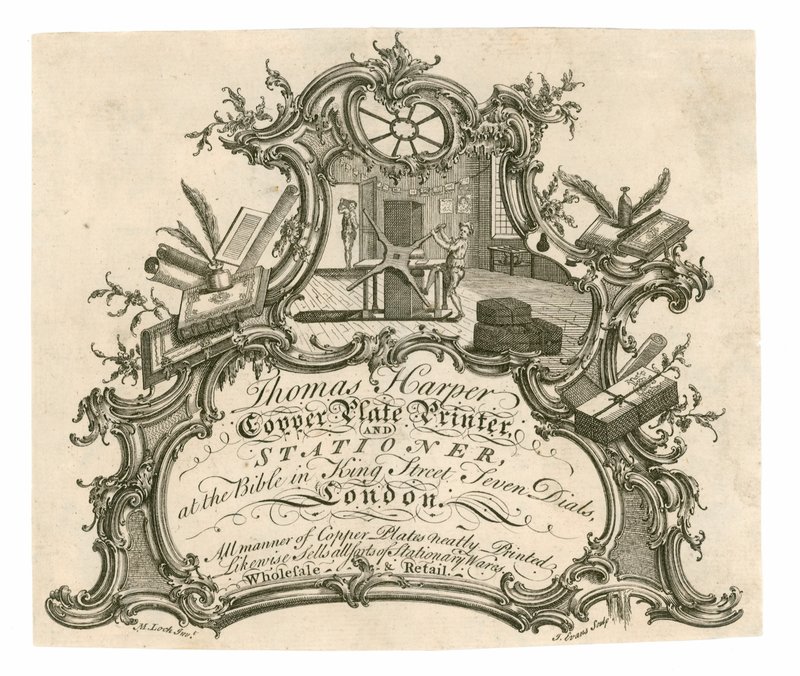 Trade Card for Thomas Harper, Copper Plate Printer and Stationer by English School