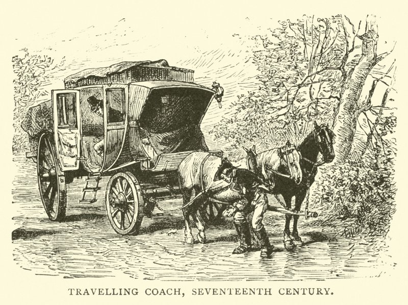 Travelling coach, seventeenth century by English School