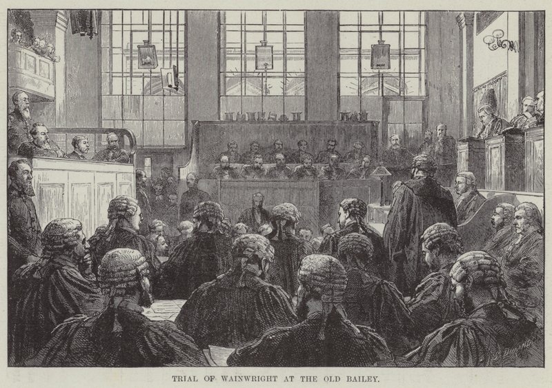 Trial of Wainwright at the Old Bailey (engraving) by English School