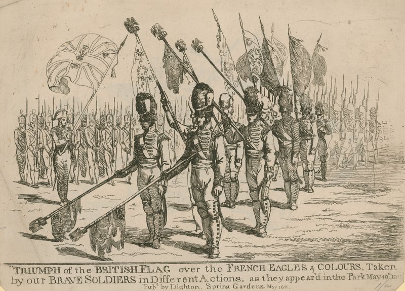 Triumph of the British flag over the French Eagles and Colours by English School