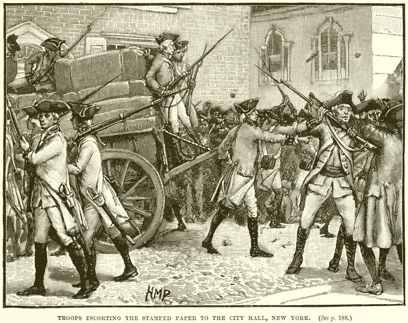 Troops Escorting the Stamped Paper to the City Hall, New York by English School