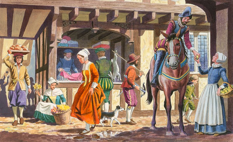 Tudor City Scene by English School