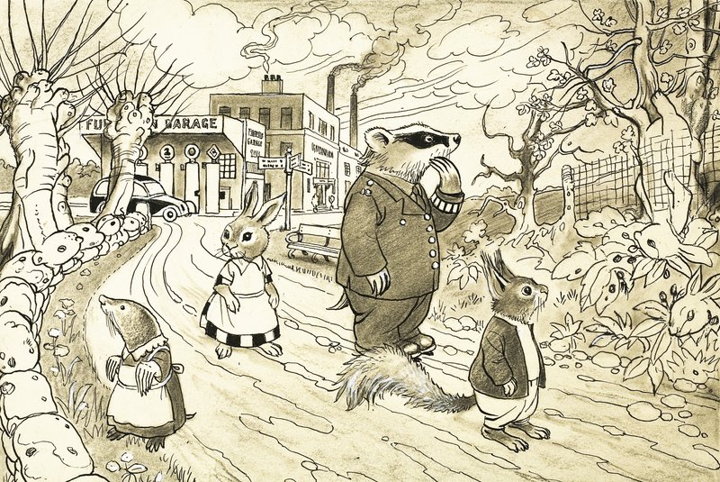 Unidentified cartoon animals, including squirrel, badger, mole and rabbit by English School