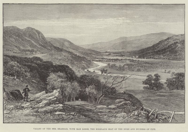 Valley of the Dee, Braemar, with Mar Lodge, the Highland Seat of the Duke and Duchess of Fife by English School