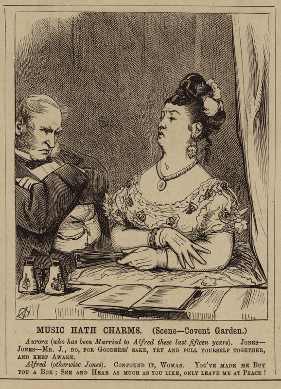 Victorian couple at Covent Garden Opera House, London by English School