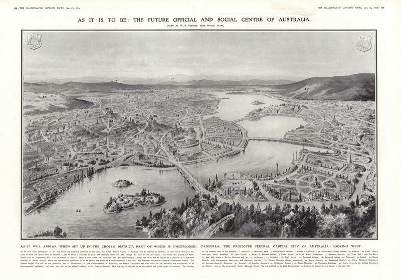 View of Canberra, proposed federal capital of Australia, 1913 by English School