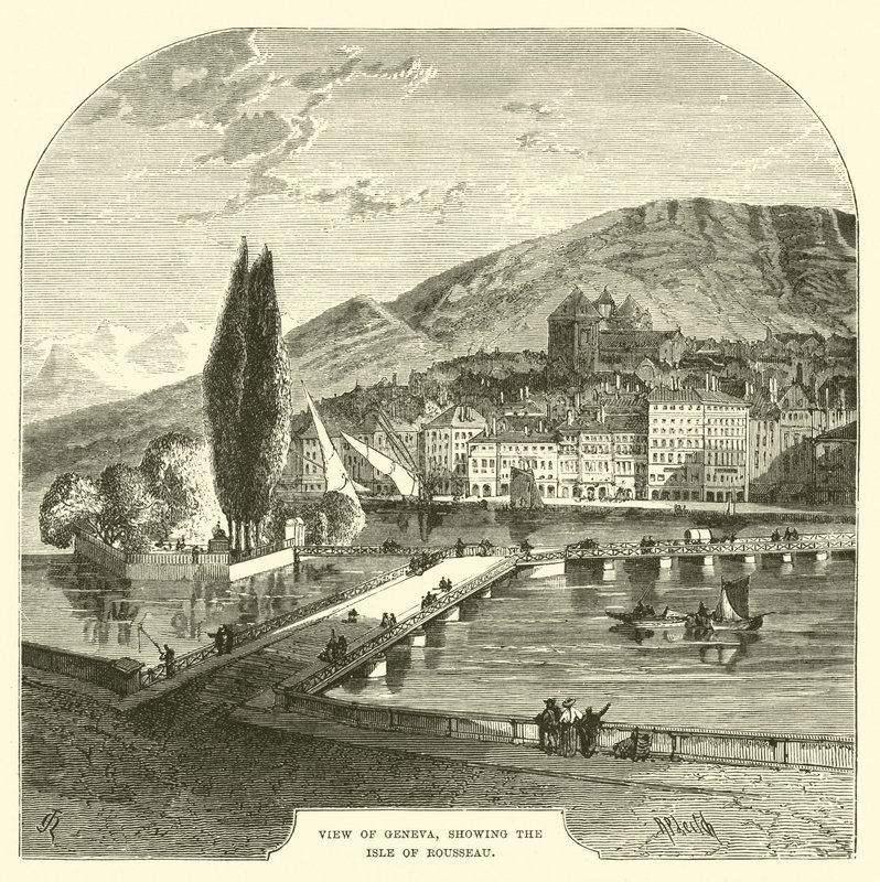 View of Geneva, Showing the Isle of Rousseau by English School