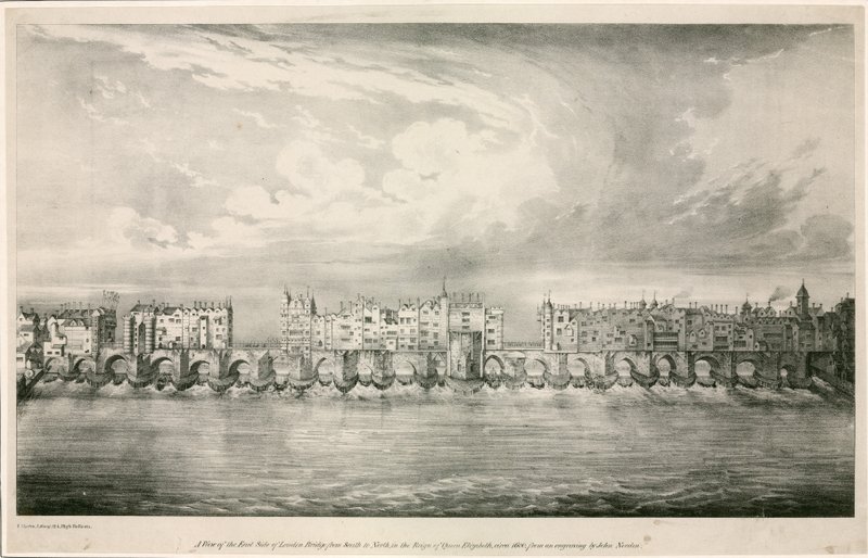 View of Old London Bridge as in the reign of Queen Elizabeth I by English School