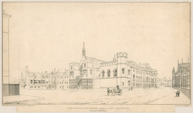 View of Westminster Hall, Law Courts, etc., from the North West by English School