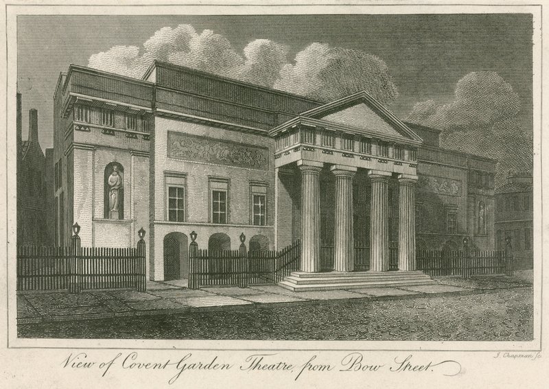 View of the exterior of Covent Garden Theatre, London, from Bow Street by English School