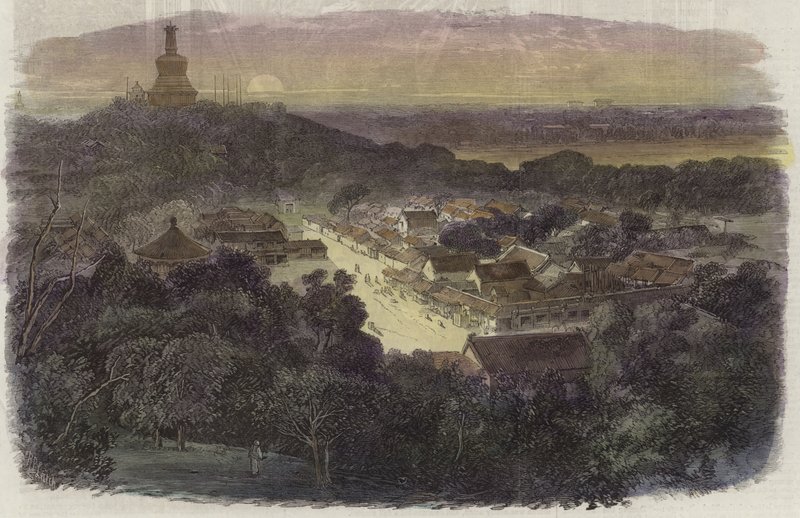 View of the Gardens and the Buddhist Temple in the Imperial City by English School