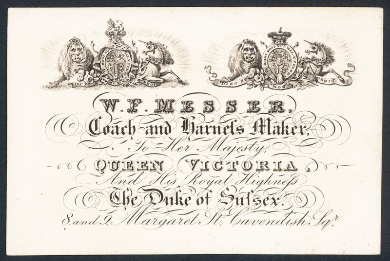 W F Messer, coach and harness maker to Queen Victoria and the Duke of Sussex by English School