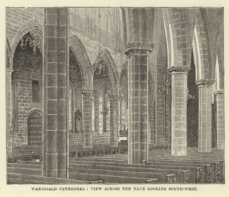 Wakefield Cathedral, view across the Nave looking South-West by English School