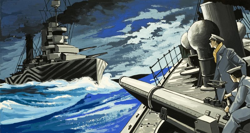 Warships Battle at Sea by English School