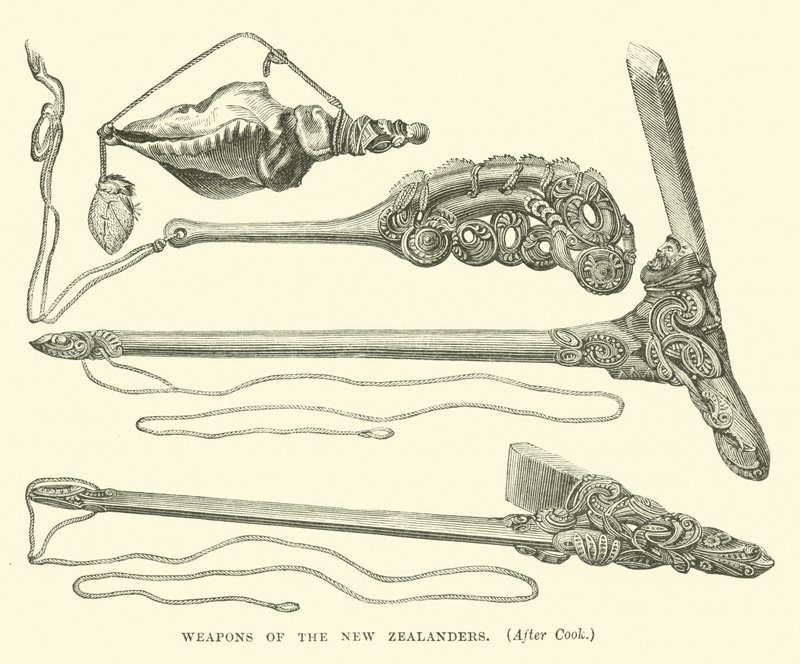 Weapons of the New Zealanders, after Cook by English School