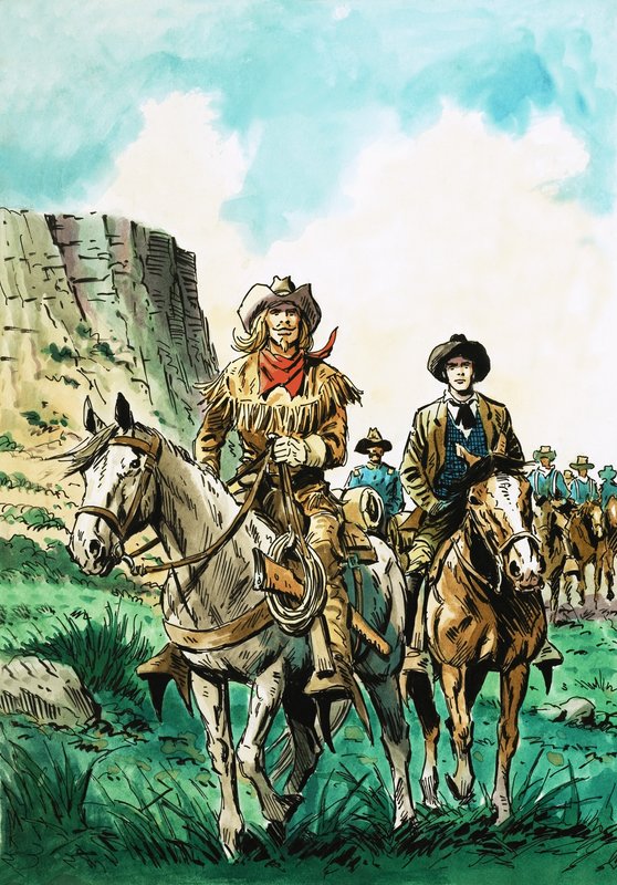 William Cody leads a column of American cavalrymen by English School