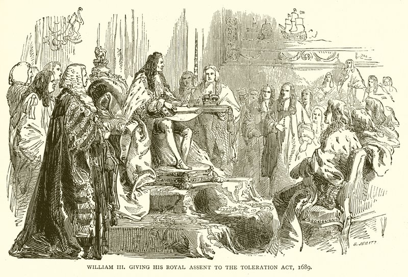 William III giving his Royal Assent to the Toleration Act, 1689 by English School