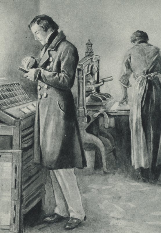 William Lloyd Garrison Sets Up the Type for His Paper by English School