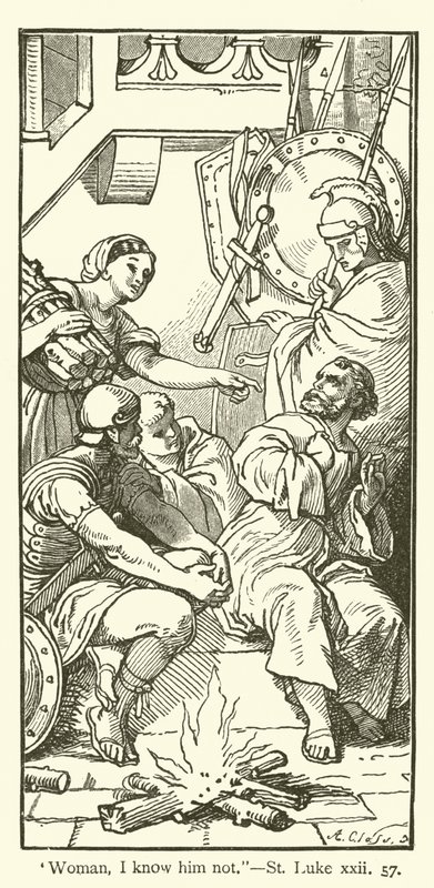 "Woman, I know him not", St Luke, xxii, 57 by English School
